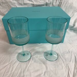 Tiffany & Co. Blue Wine Glass Pair New